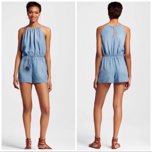 Mossimo Supply Co. Pants - Mossimo | NWT Blue Denim Jean Waist Tie Romper
